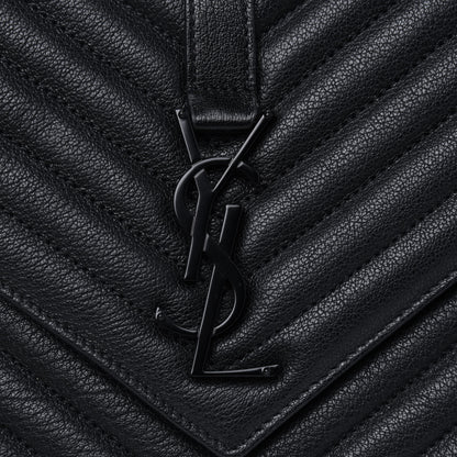 Saint Laurent Sheepskin Matelasse Chevron Monogram Monochrome Large College Satchel Black 14 of 14