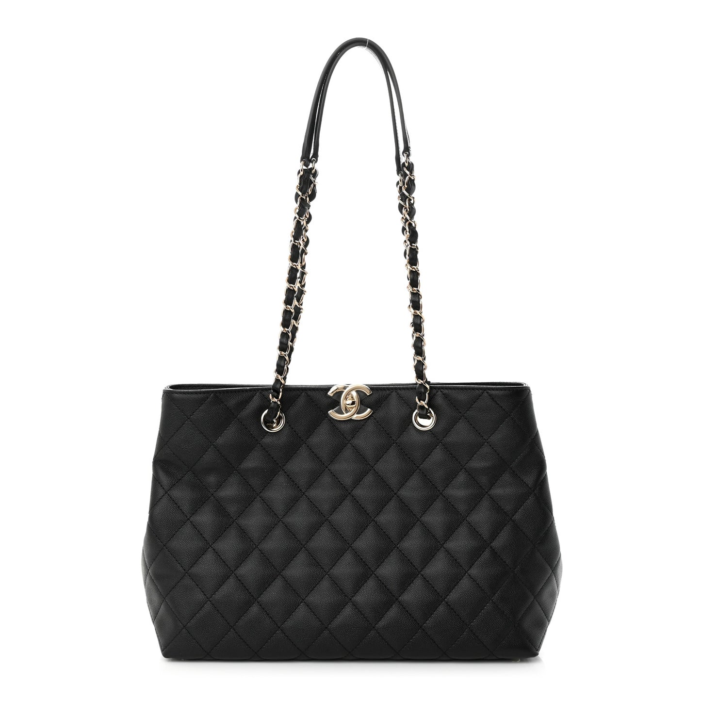Caviar Quilted Small Shopping Tote Black