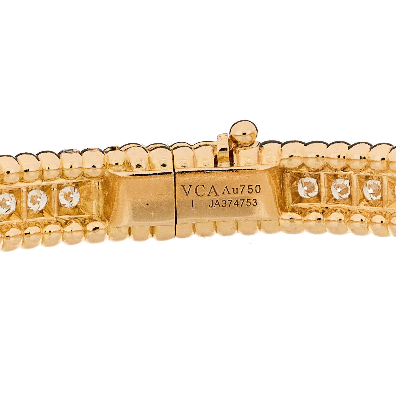 18K Yellow Gold Diamond Perlee 1-Row Bangle Bracelet L