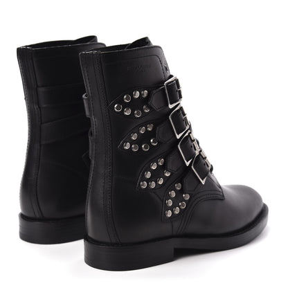 Saint Laurent Smooth Calfskin Studded Strap Rangers Boots 36.5 Black 4 of 8