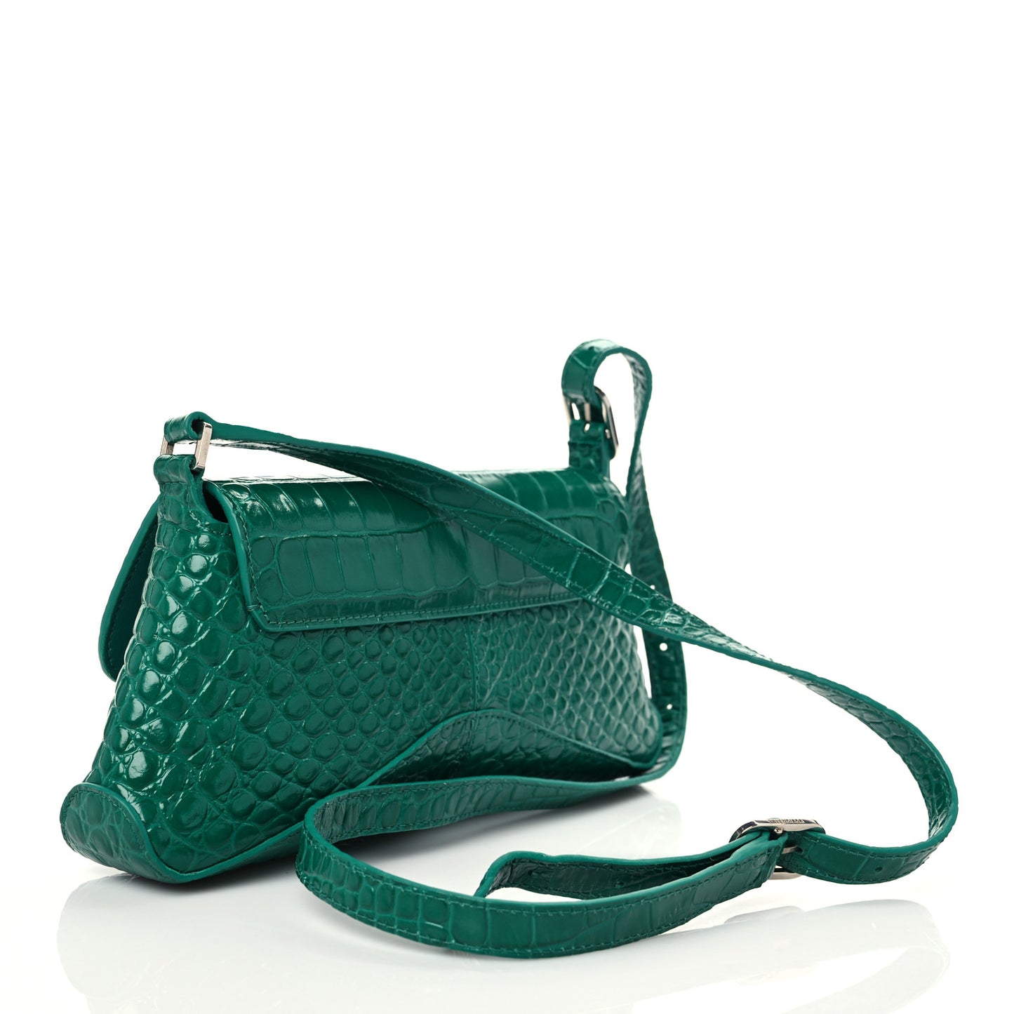 Shiny Super Supple Calfskin Crocodile Embossed Small XX Flap Stretch Bag Jade
