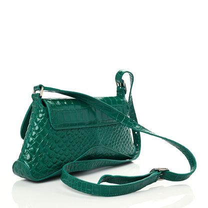 Balenciaga Shiny Super Supple Calfskin Crocodile Embossed Small XX Flap Stretch Bag Jade 2 of 7