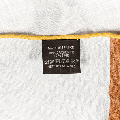 Hermes Cashmere Silk Encadre Giant Triangle Scarf Camel Gris Chine Jaune 3 of 4