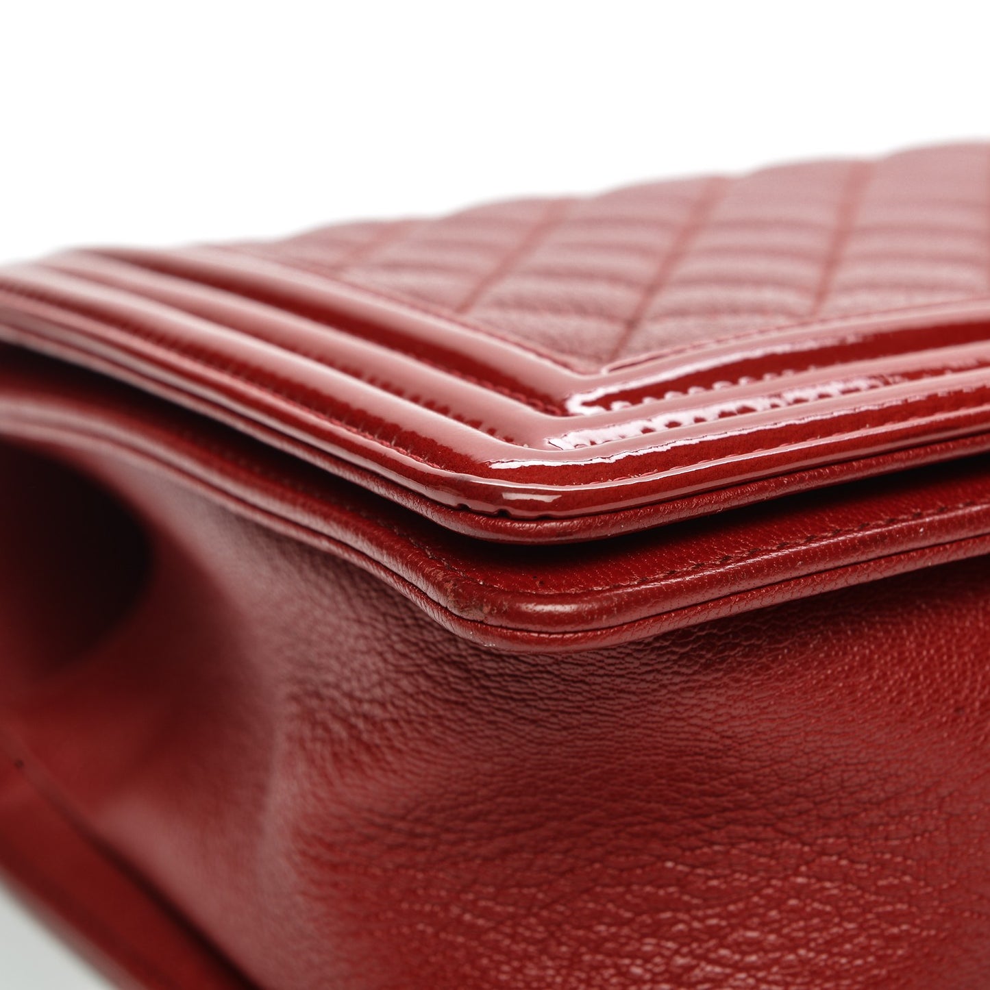 Patent Goatskin Quilted New Medium Boy Flap Red