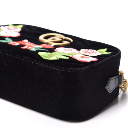 Gucci Velvet Matelasse Deer Embroidered Small GG Marmont Chain Shoulder Bag Black 9 of 9