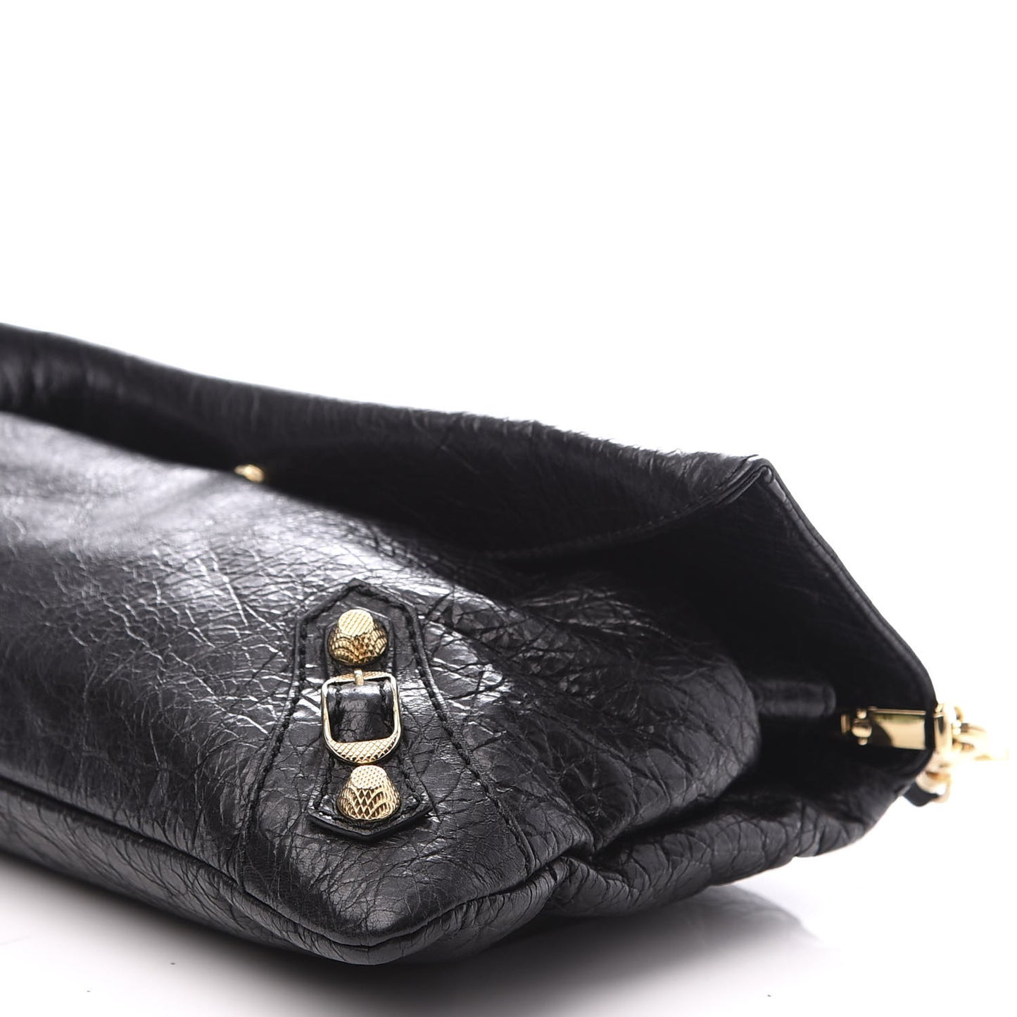 Agneau Giant 12 Gold Hardware Envelope Strap Clutch Black