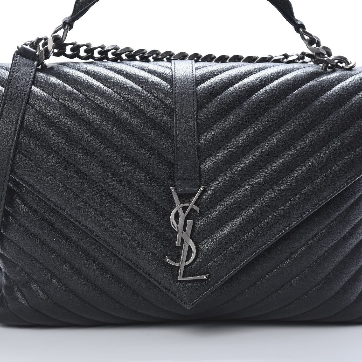 Saint Laurent Sheepskin Matelasse Chevron Monogram Large College Satchel Black 8 of 15