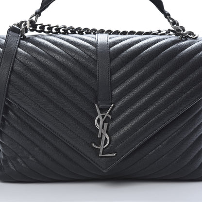 Saint Laurent Sheepskin Matelasse Chevron Monogram Large College Satchel Black 8 of 15