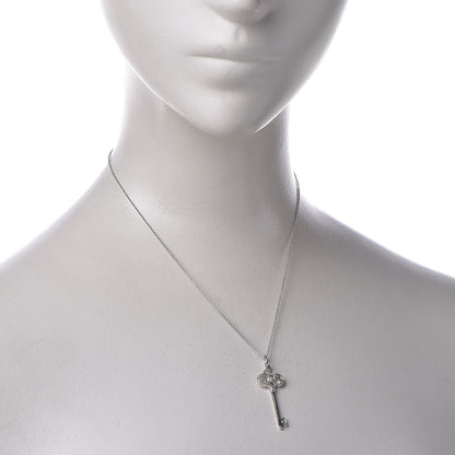 Tiffany 18K White Gold Diamond Crown Key Pendant Necklace 2 of 9