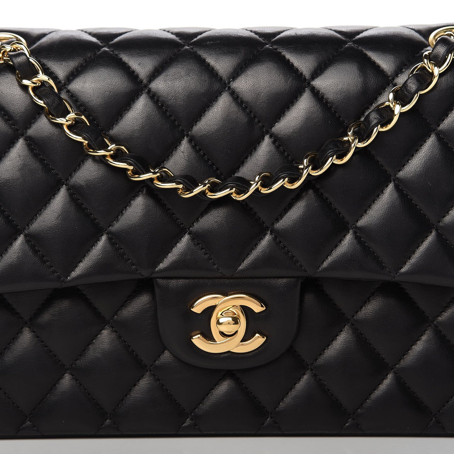 Lambskin Quilted Medium Double Flap Black