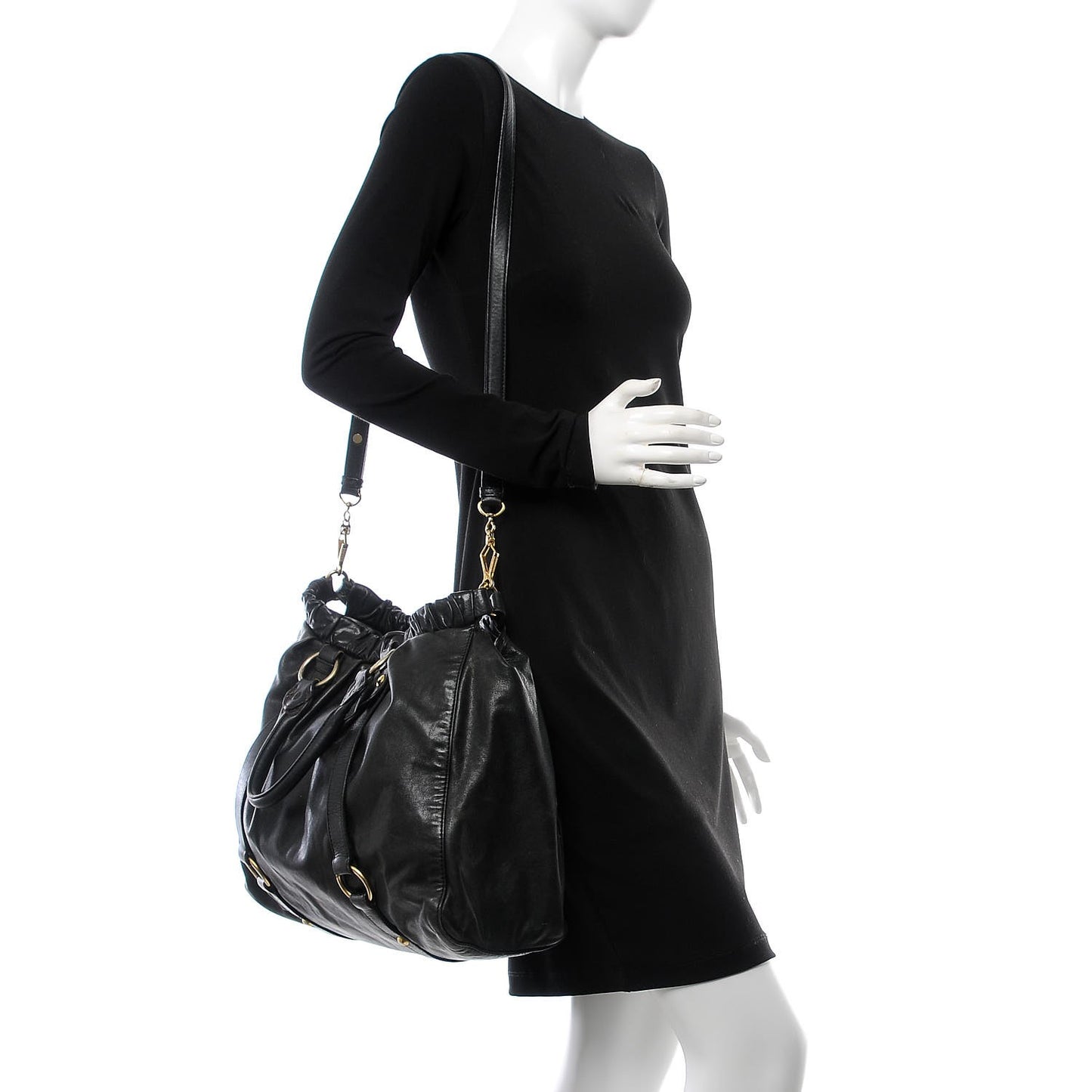 Vitello Lux Gathered Tote Black
