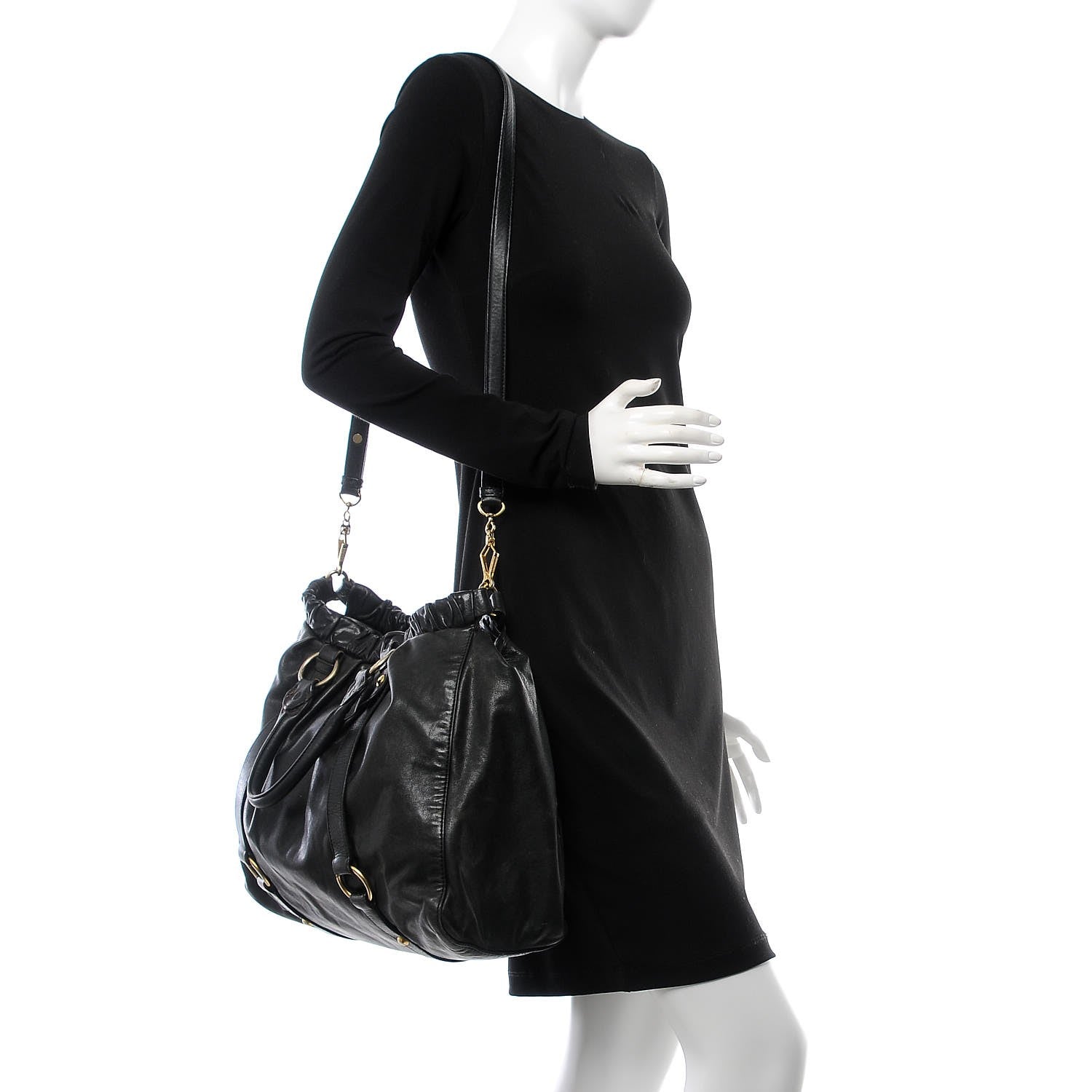 Miu Miu Vitello Lux Gathered Tote Black 2 of 16