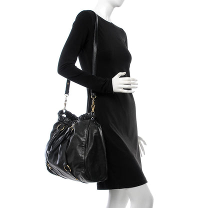 Miu Miu Vitello Lux Gathered Tote Black 2 of 16