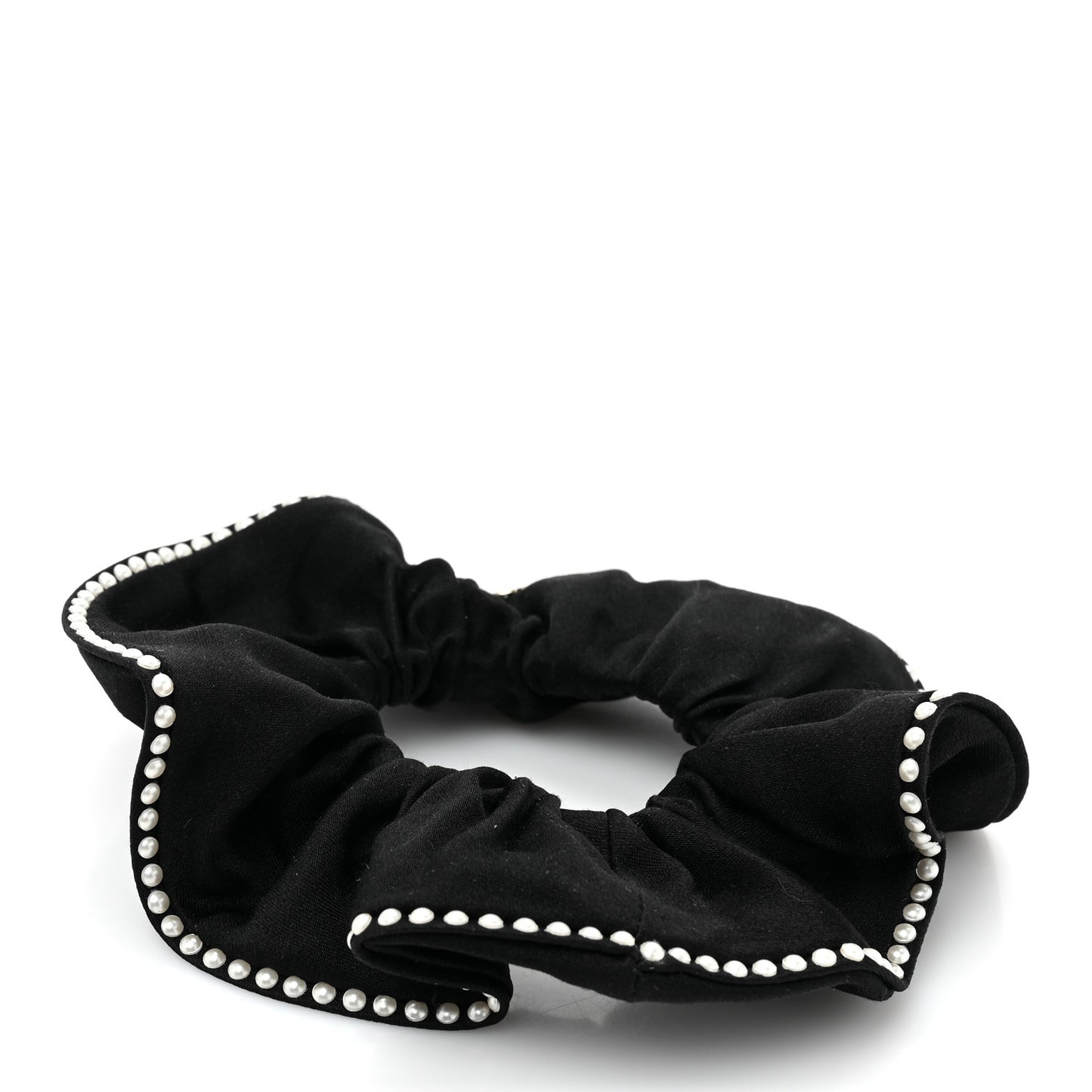Fabric Pearl CC Hair Scrunchie Black