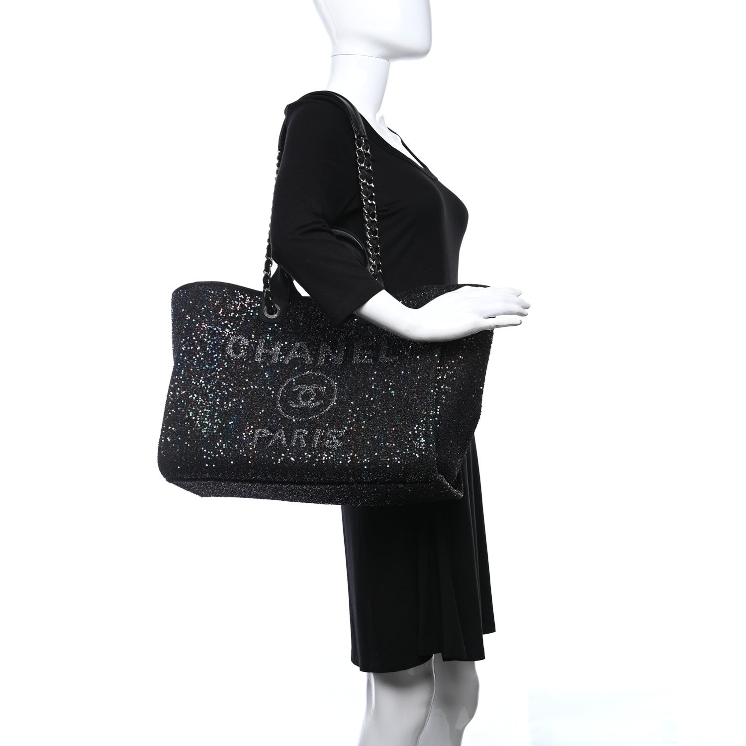Chanel Calfskin Sequin Medium Deauville Tote Black 2 of 9