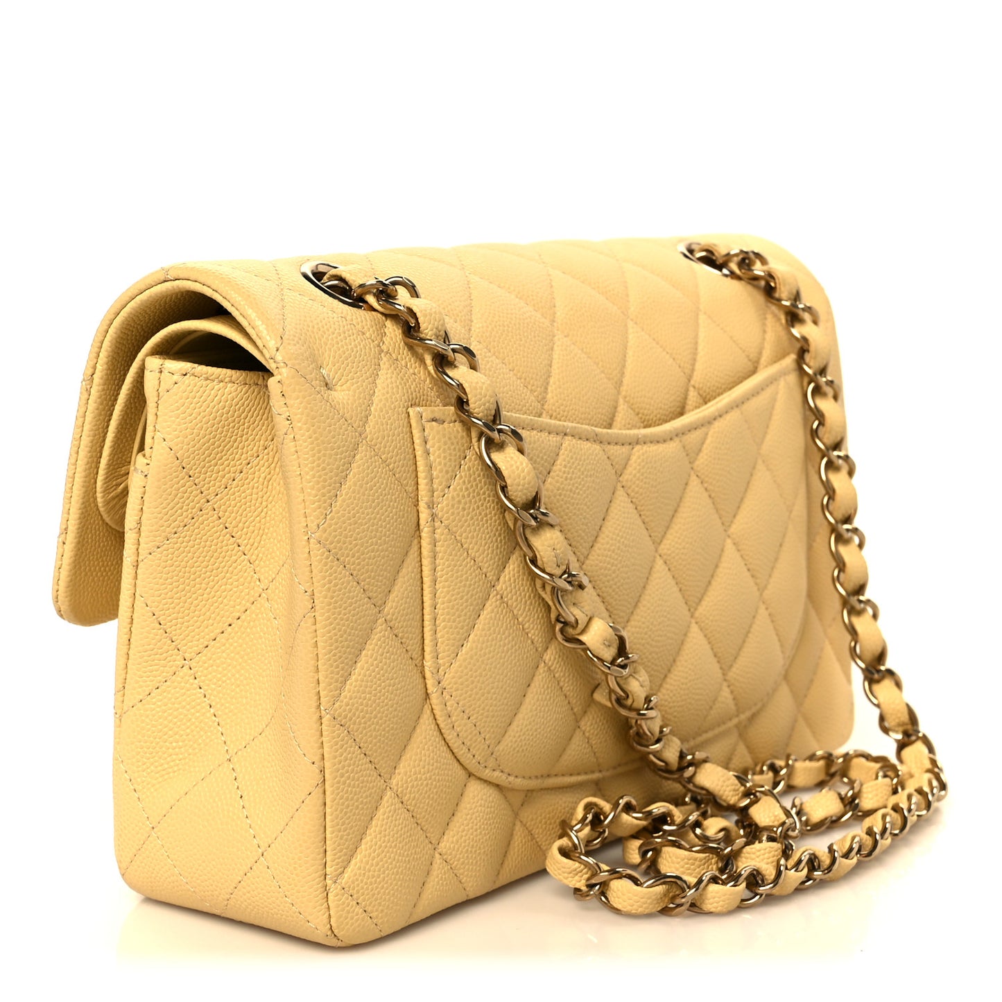 Caviar Quilted Small Double Flap Light Yellow