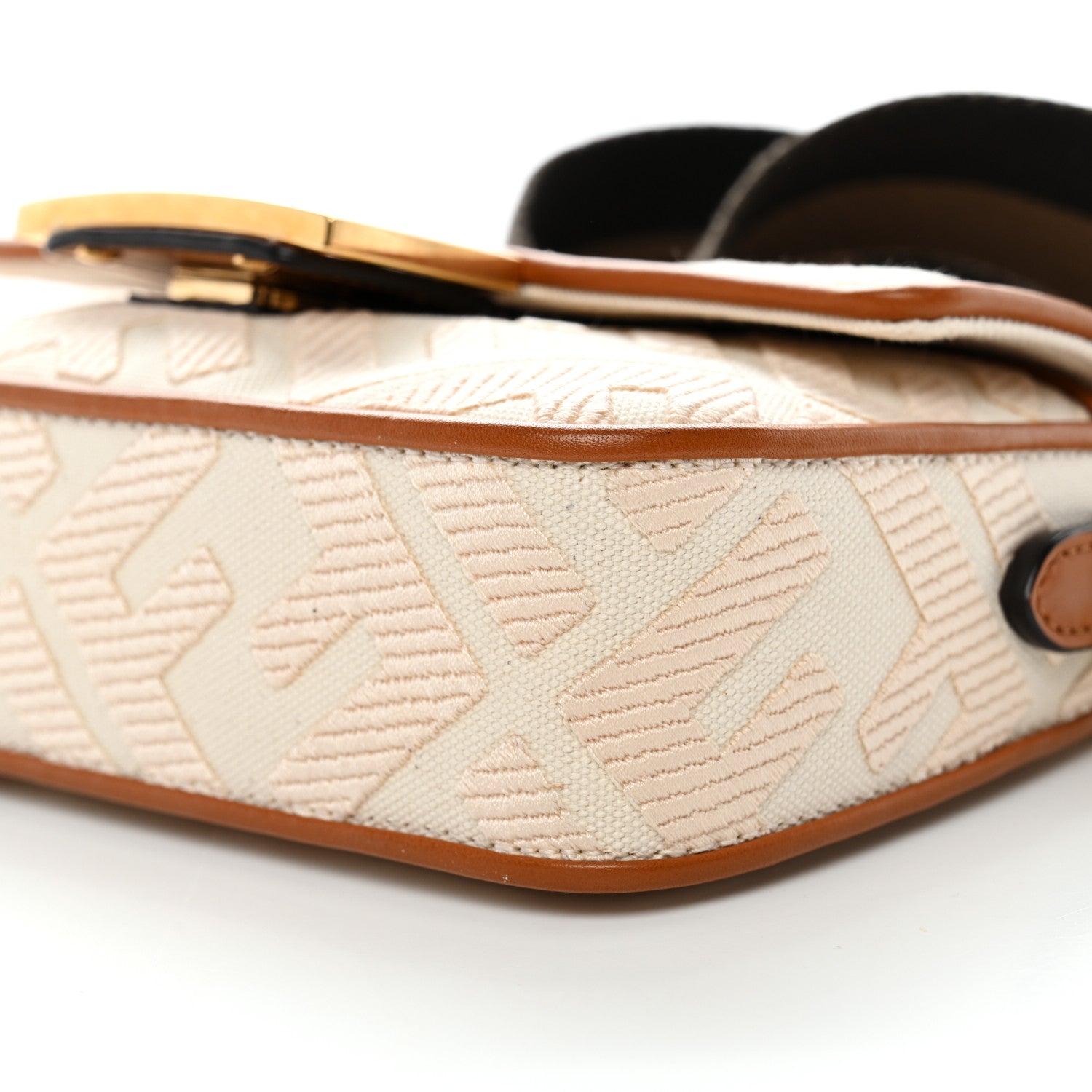 Fendi Canvas Vitello King Bi-Color Strap FF Embroidered Mini Baguette Grezzo Brandy Cuoio 9 of 9