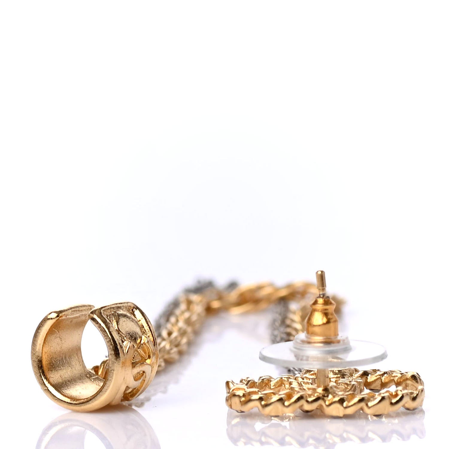 Chanel Crystal CC Chain Cuff Single Earring Gold Silver 3 of 4