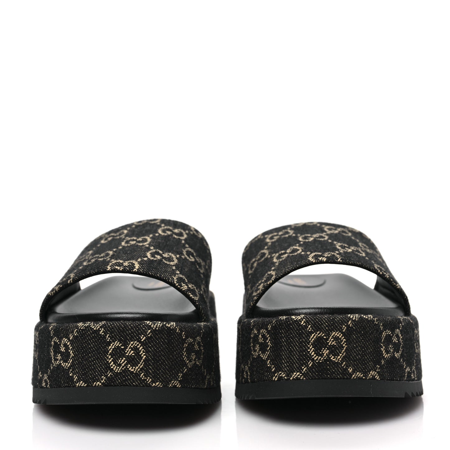 Jacquard Black Denim GG Monogram Angelina Platform 55mm Slide Sandals 37.5 Black Ivory