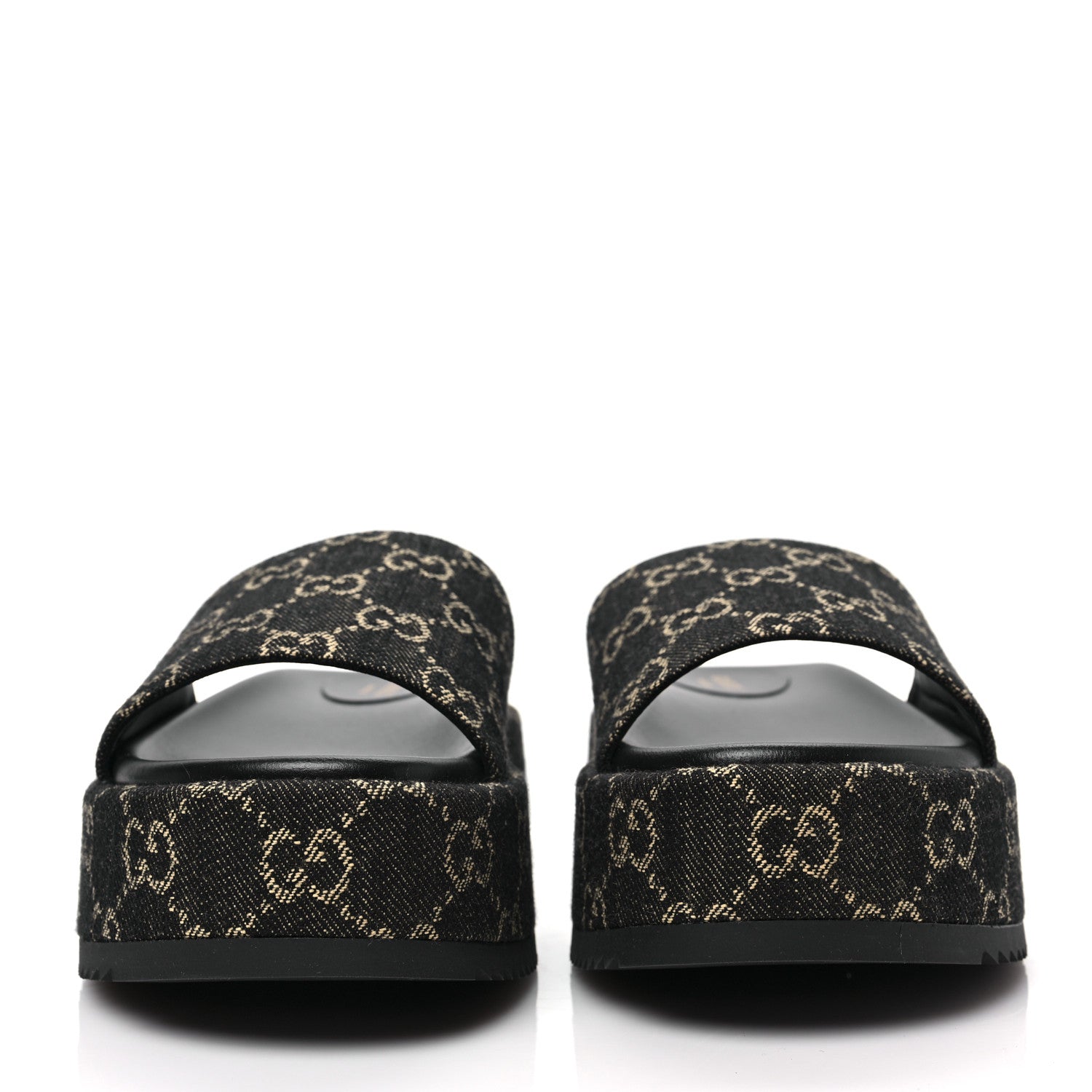 Gucci Jacquard Black Denim GG Monogram Angelina Platform 55mm Slide Sandals 37.5 Black Ivory 2 of 9