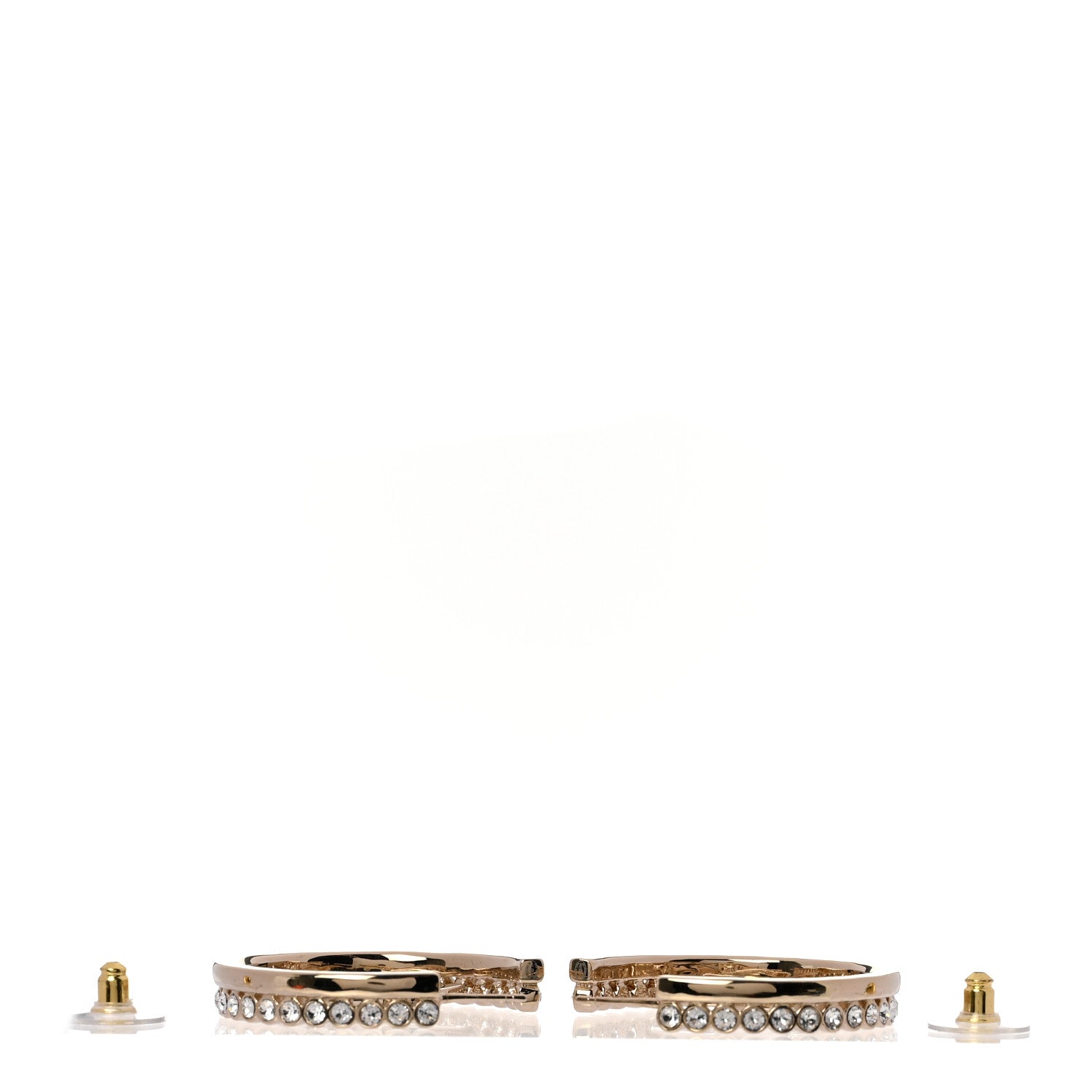 Chanel Metal Crystal Studded CC Hoop Earrings Gold 3 of 5