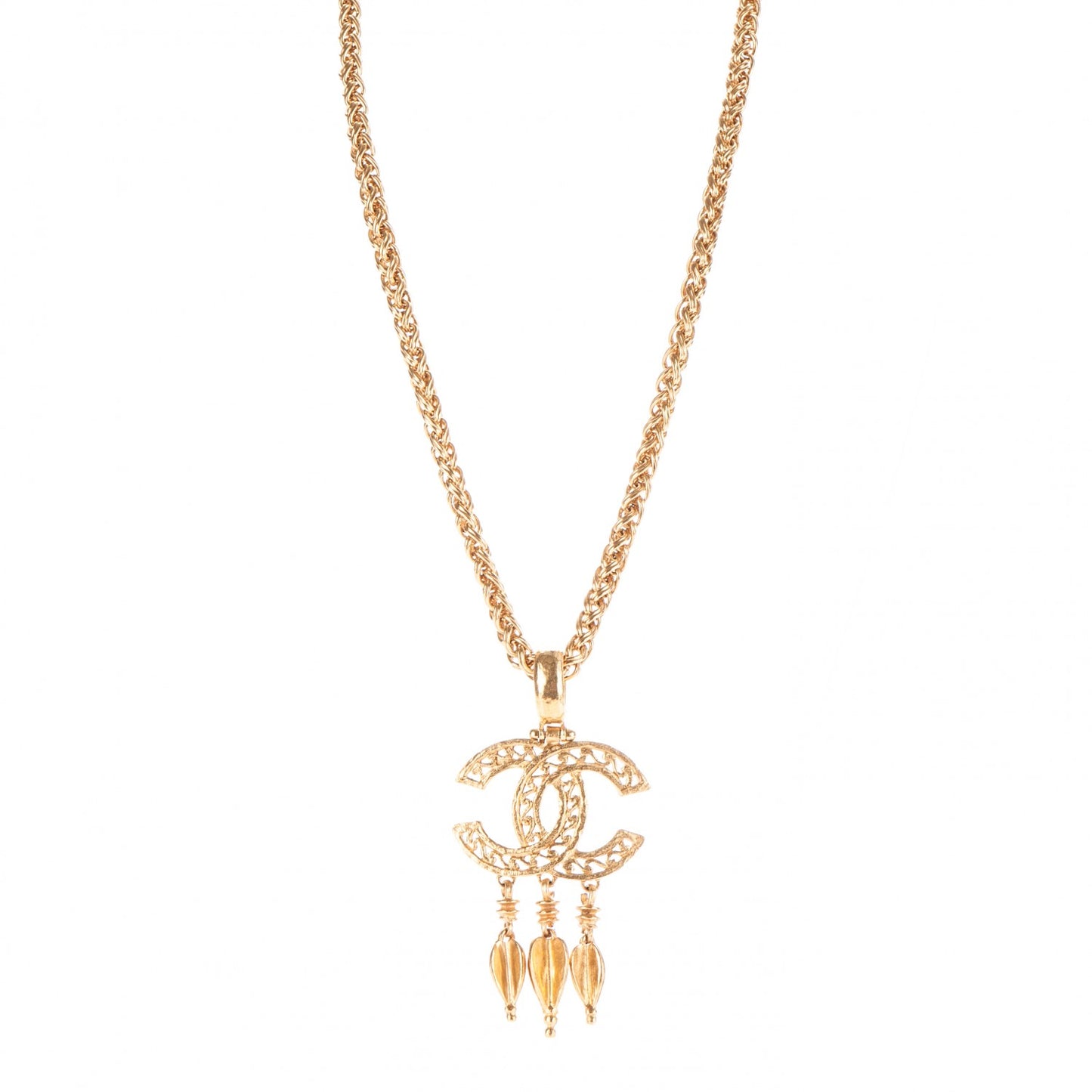 Fretwork CC Spindles Long Necklace Gold