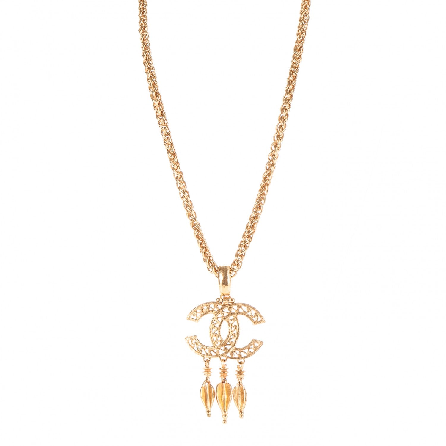 Chanel Fretwork CC Spindles Long Necklace Gold 1 of 4