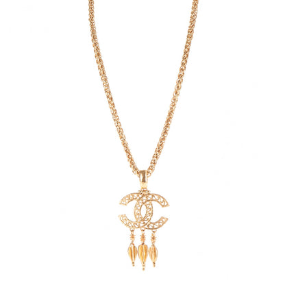 Chanel Fretwork CC Spindles Long Necklace Gold 1 of 4