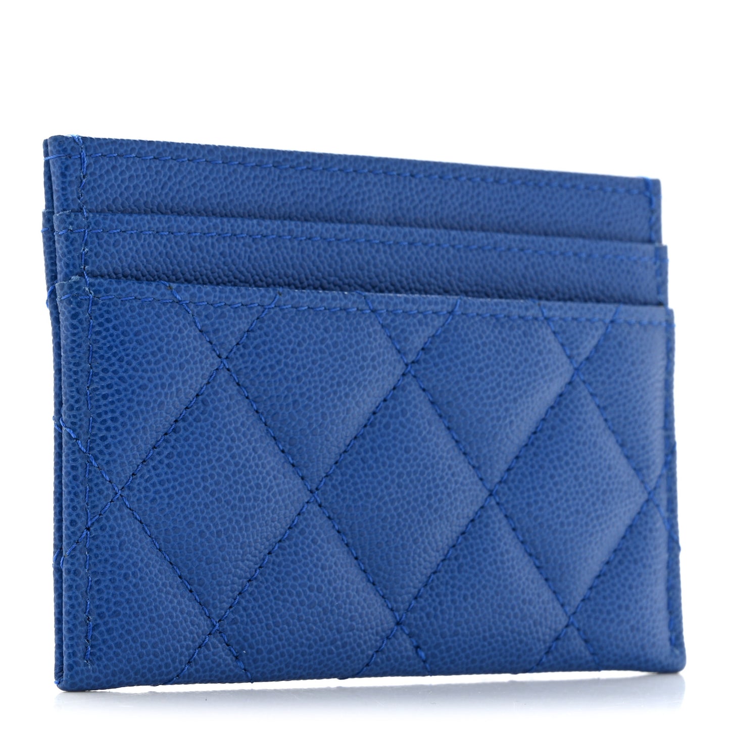 Caviar Quilted Studded CC Card Holder Blue