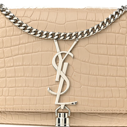 Saint Laurent Calfskin Crocodile Embossed Small Classic Monogram Kate Tassel Satchel Nude Powder 7 of 9