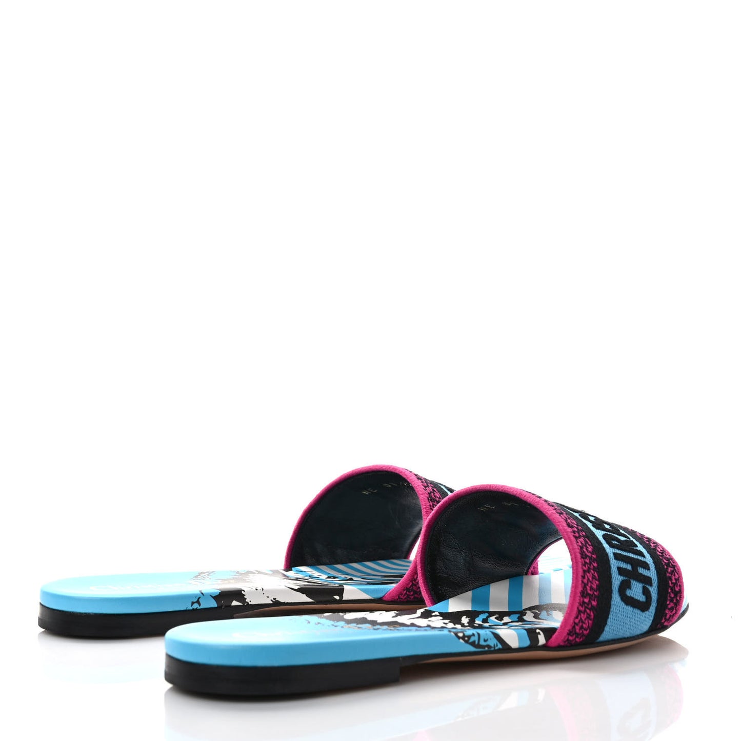 Canvas D-Jungle Pop Embroidered Dway Flat Slide Sandals 37 Bright Blue Pink Multicolor