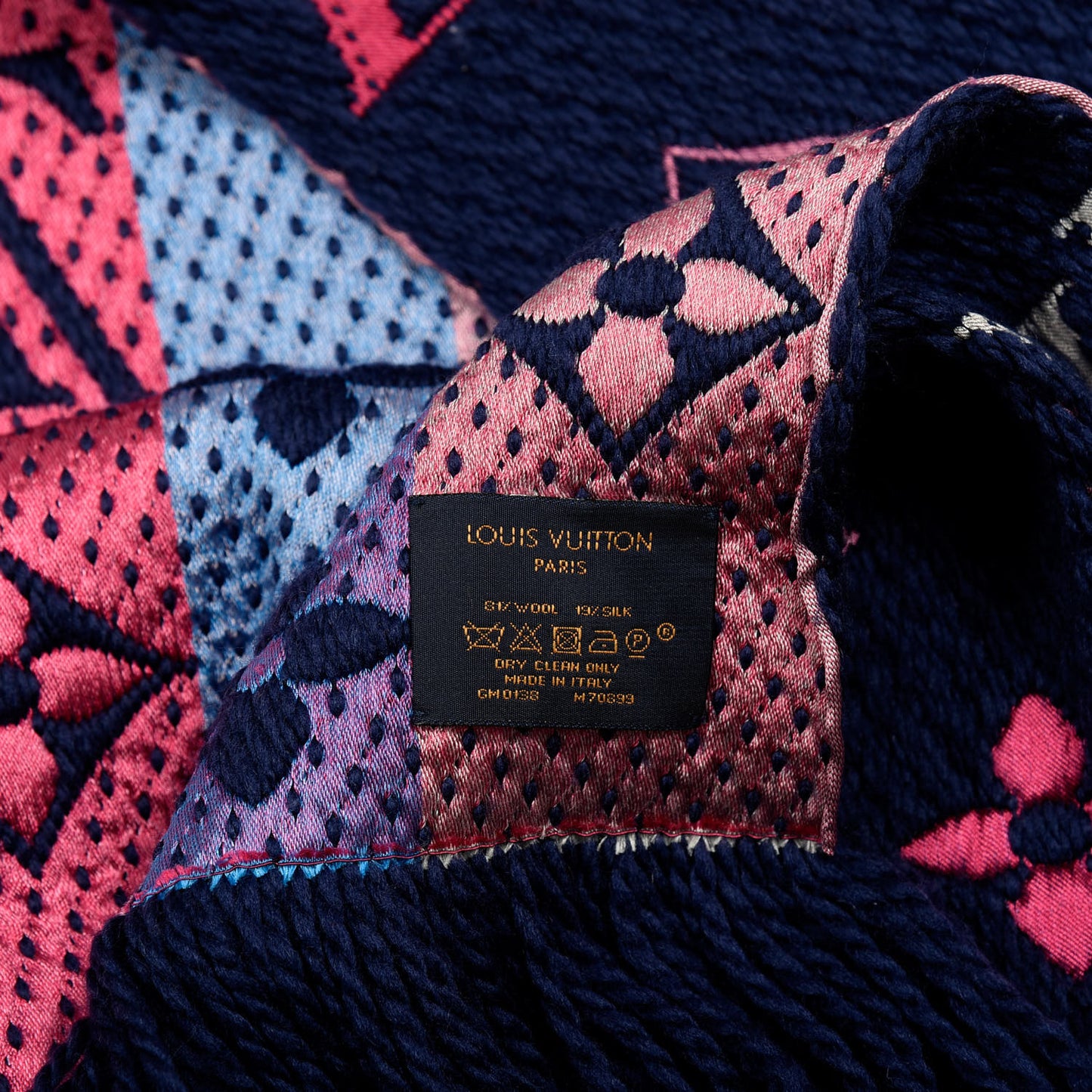 Wool Silk Rainbow Logomania Scarf Navy