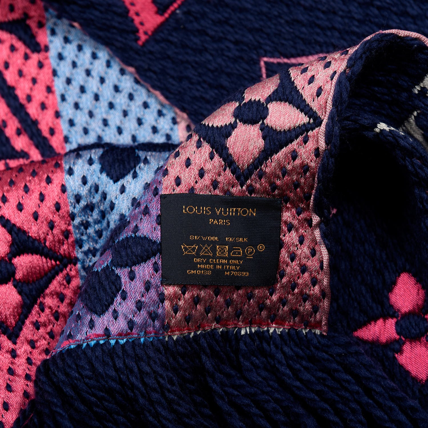 Louis Vuitton Wool Silk Rainbow Logomania Scarf Navy 3 of 3