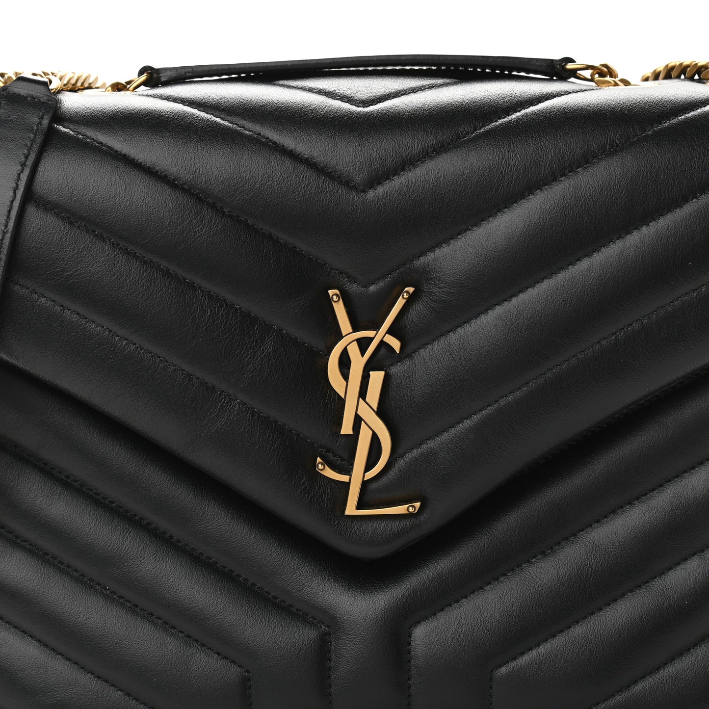 Calfskin Y Quilted Monogram Medium Loulou Chain Satchel Black
