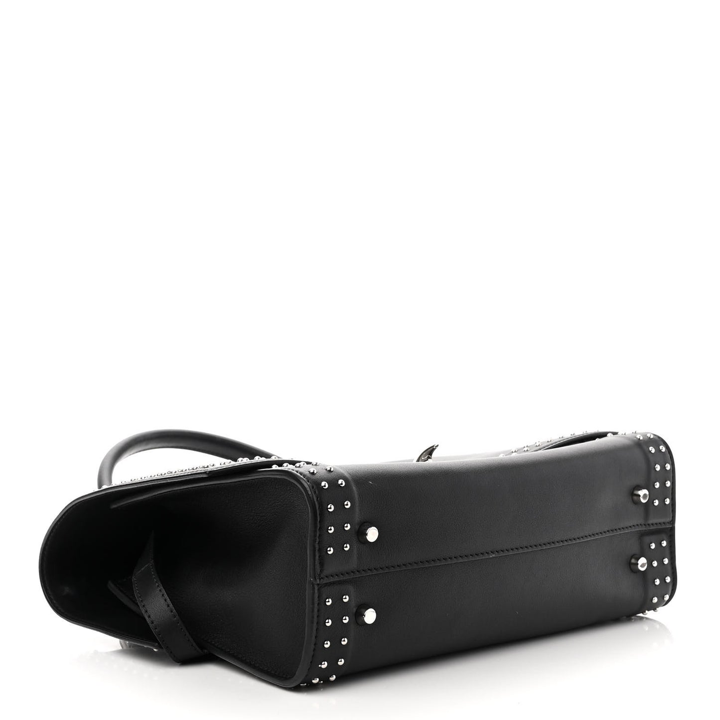 Grained Calfskin Studded Small Shark Lock Satchel Black