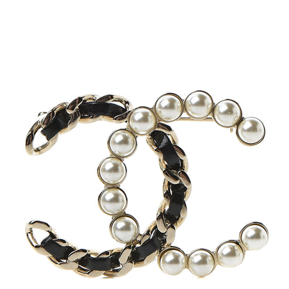 Chanel Lambskin Pearl CC Chain Brooch Black Gold 1 of 5