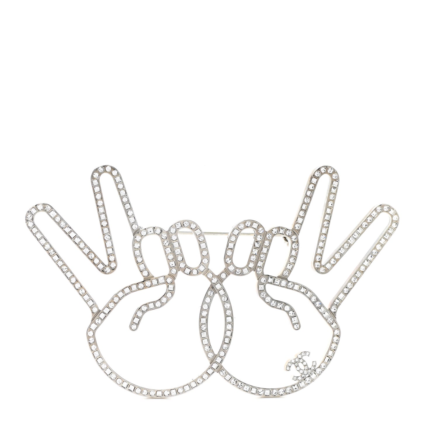 Strass Crystal Peace Sign Emoji Brooch Silver