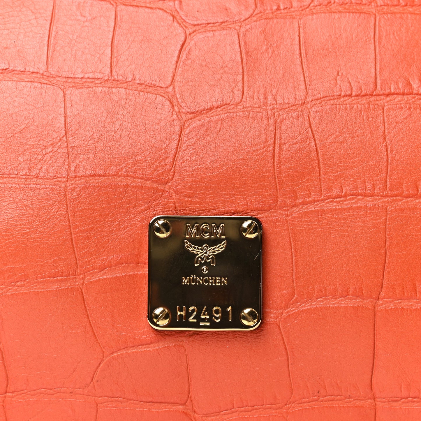 Calfskin Crocodile Embossed Tote Orange
