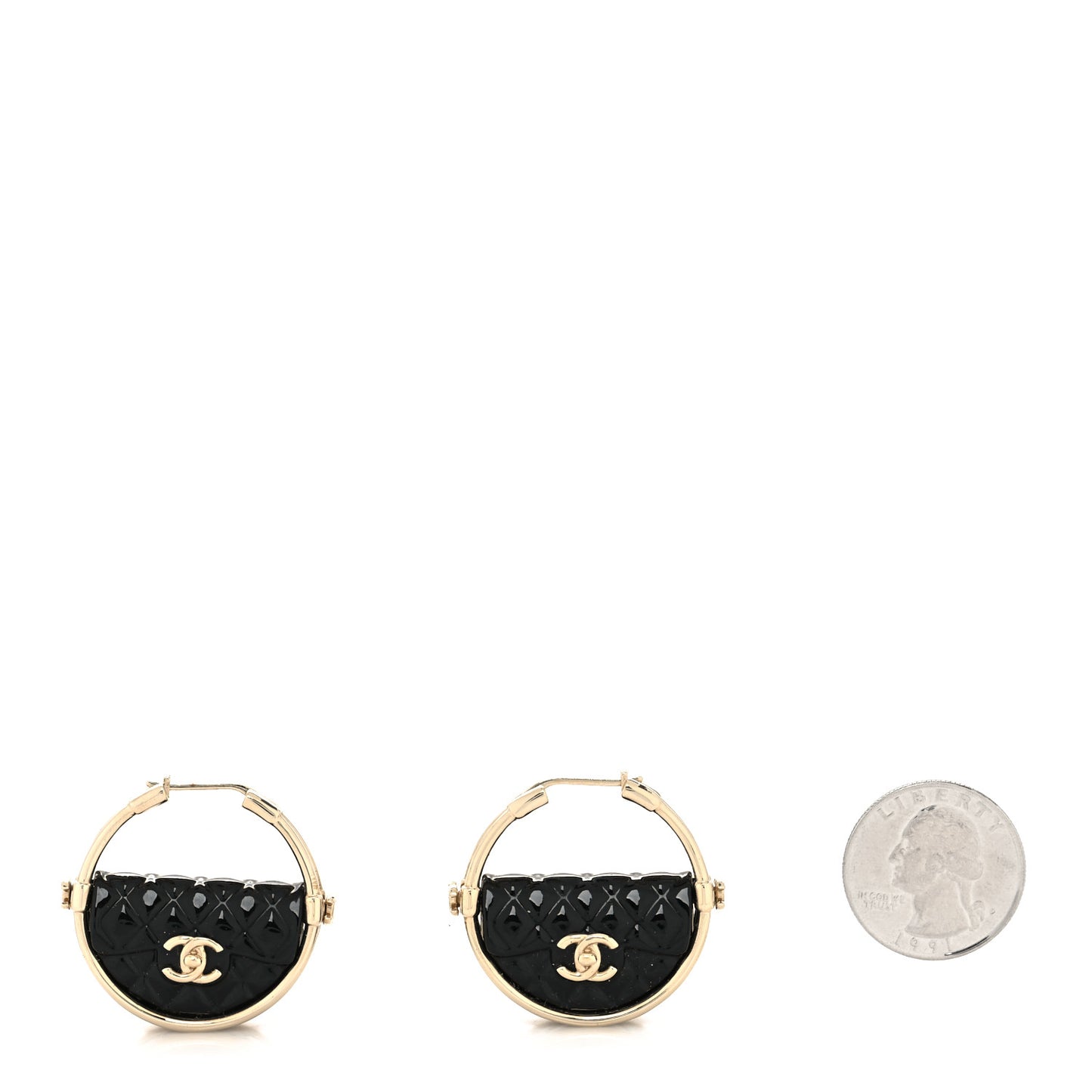 Metal Resin Quilted Flap Bag Hoop Earrings Black Gold