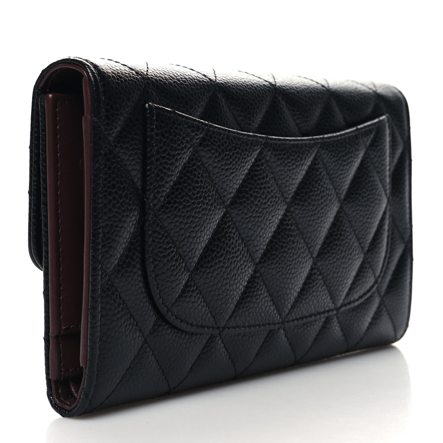 Caviar Quilted Long Flap Wallet Black