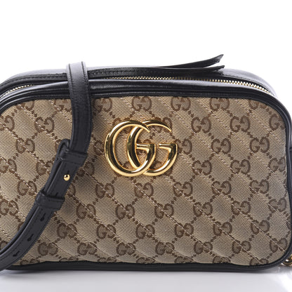 Gucci Monogram Matelasse Diagonal Small GG Marmont Chain Shoulder Bag Beige Black 7 of 9