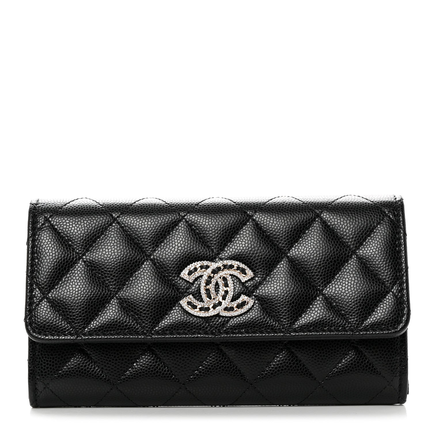 Chanel Caviar Quilted Crystal CC Large Gusset Flap Wallet Black 1 of 9