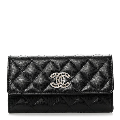 Chanel Caviar Quilted Crystal CC Large Gusset Flap Wallet Black 1 of 9