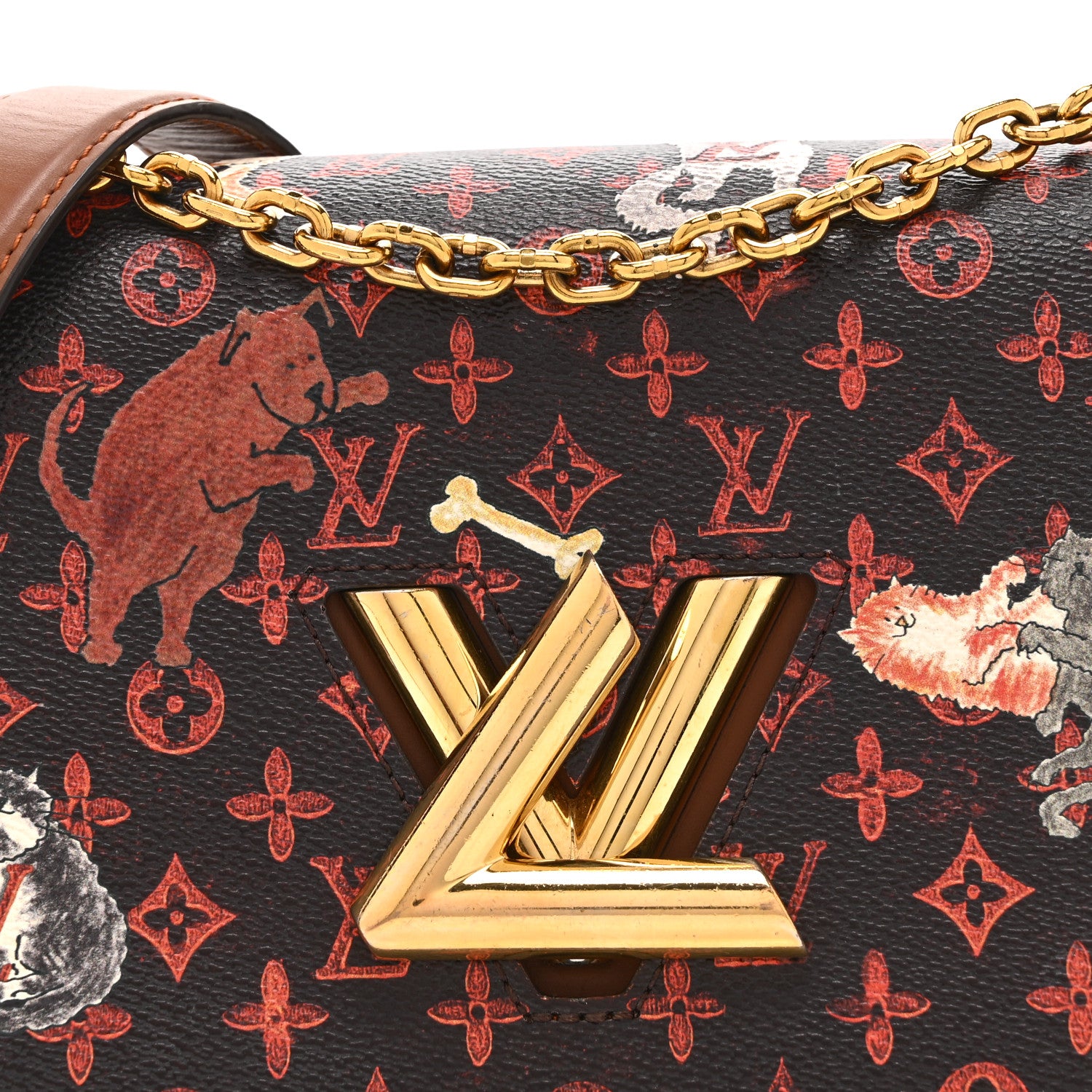 Louis Vuitton Calfskin Catogram Twist Shoulder Bag MM Marron 7 of 9