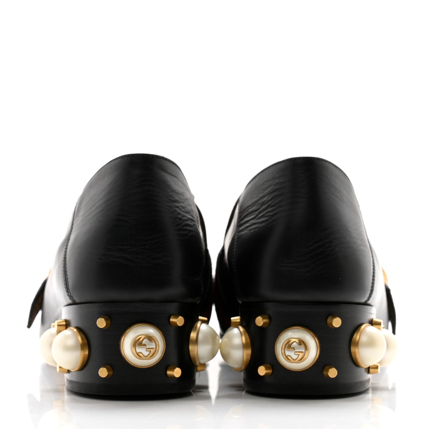 Betis Glamour Calfskin Web Pearl Embellished Peyton 35mm Loafer Pumps 36 Black