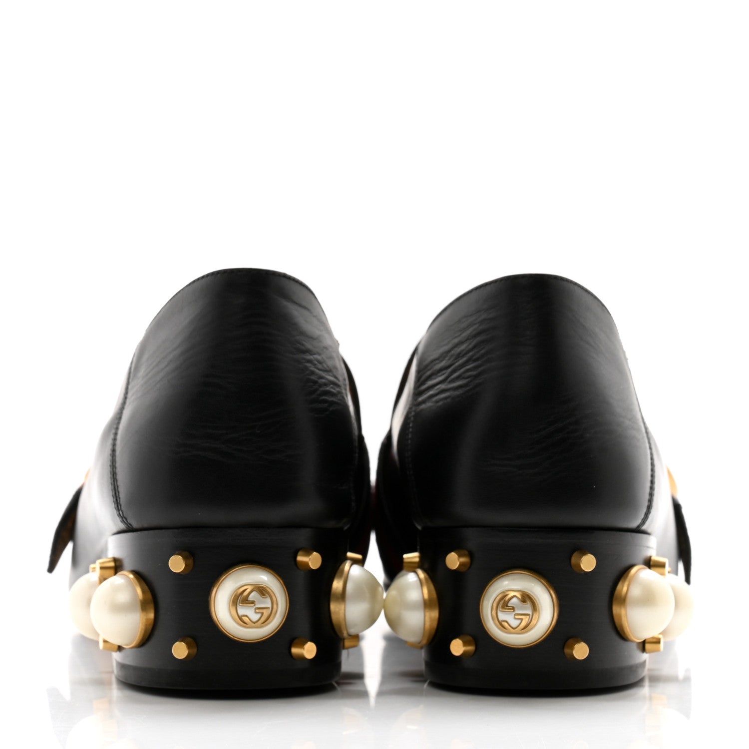 Gucci Betis Glamour Calfskin Web Pearl Embellished Peyton 35mm Loafer Pumps 36 Black 5 of 15