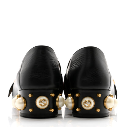 Gucci Betis Glamour Calfskin Web Pearl Embellished Peyton 35mm Loafer Pumps 36 Black 5 of 15
