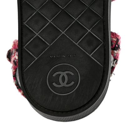 Chanel Tweed Pearl Flat Sandals 37.5 Red Black 8 of 10