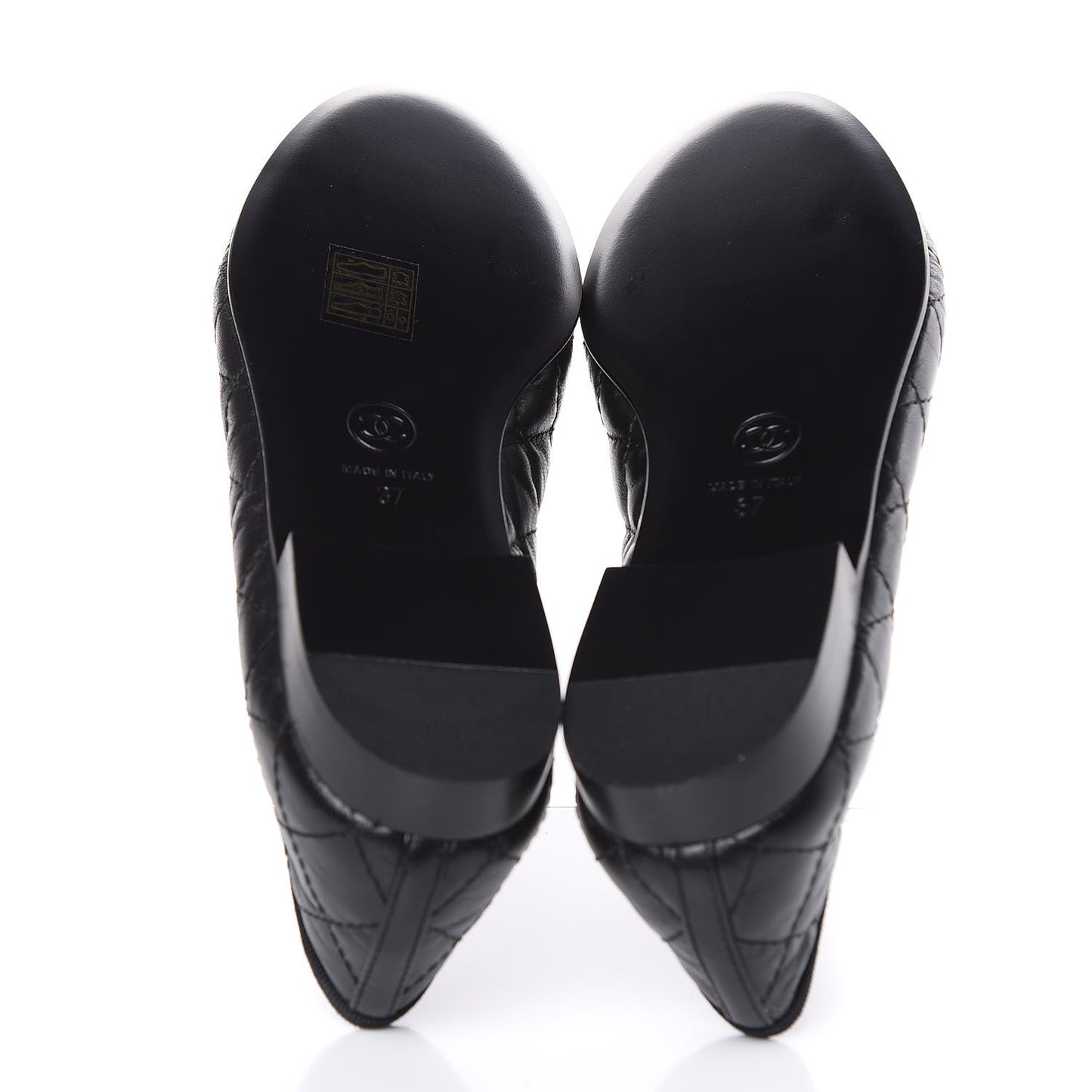 Aged Calfskin Quilted Cap Toe Ballerina Flats 37 Black