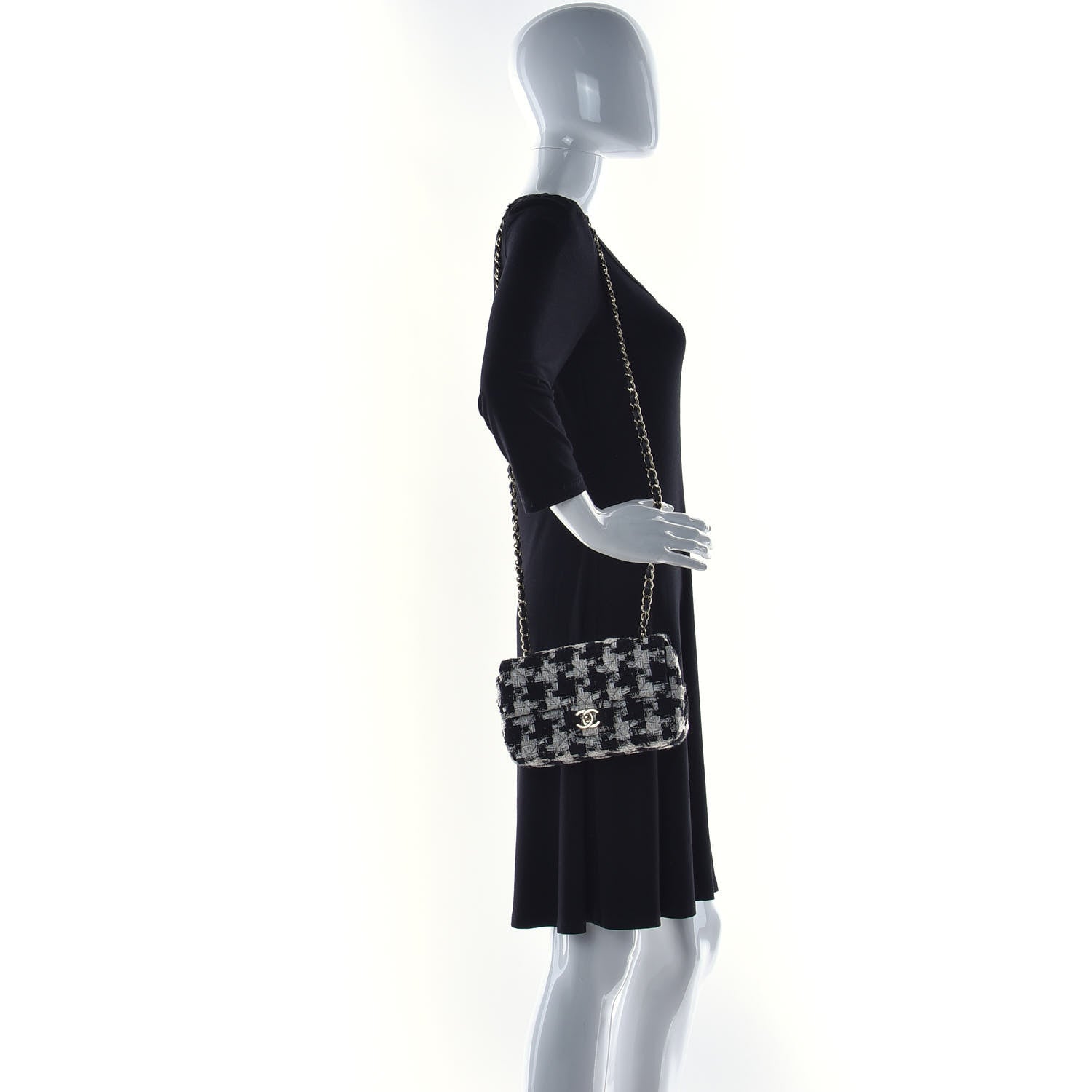 Chanel Tweed Quilted Mini Rectangular Flap Black Ecru White 2 of 12